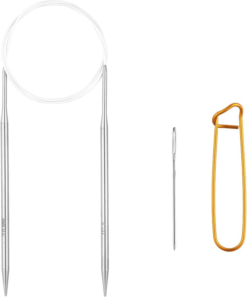 Stithoo Circular Knitting Needles 40inch (100cm) Stainless Steel Knitting Needles Size US 8 (5mm) with 1 Sturdy Stitch Holder - Image 1